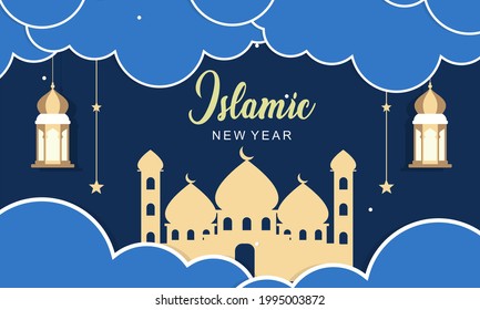 Realistic islamic new year poster concept