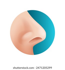 Realistic isolated 3D human nose profile in circle shape - illustration for nasal drops, spray or rhinoplasty