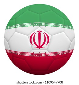 Realistic isolated 3d soccer ball textured with national flag of Iran. Football ball colored with Iranian flag.