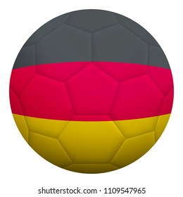 Realistic isolated 3d soccer ball textured with national flag of Germany. Football ball colored with German flag.