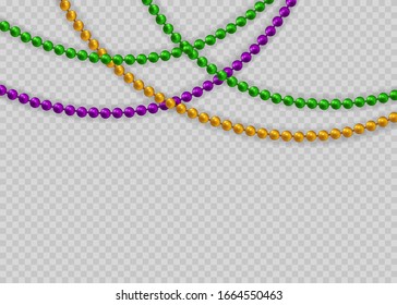 Realistic isolated beads for Mardi Gras for decorationConcept of Happy Mardi Gras.