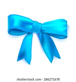 Realistic isolated blue silk bow. Vector illustration