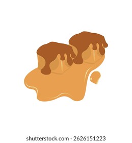 Realistic isolated caramel cream. Illustration of liquid toffee candy on transparent background. Liquid sticky maple frame decoration.