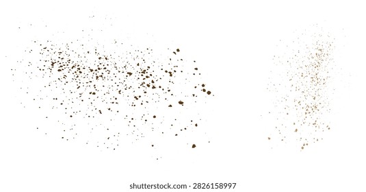 Realistic isolated cinnamon powder splashes particles splatter noise effect chocolate flying isolated illustration