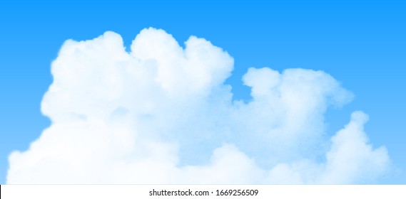 Realistic isolated cloud on blue sky background. Vector spring template.