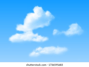 Realistic isolated cloud on blue sky background. Vector spring template.