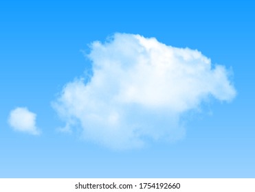Nubes aisladas realistas sobre fondo azul del cielo. Plantilla de verano vectorial.