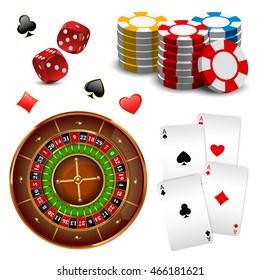 Realistic isolated and colored casino online games icon set with equipment and attributes vector illustration