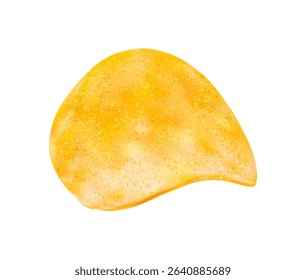 Realistic isolated crispy wavy potato chip with golden texture and seasoning flakes. Isolated 3d vector fast food piece. Curved, glossy and crunchy, flavorful snack for packaging or advertising