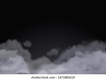 Realistic Isolated Fog or Smoke Illustration. Transparent Special Effect. White Vector Cloudiness, Mist Smog Background. 