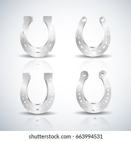 Realistic isolated horseshoe silver grey icon set on white background with shadows vector illustration