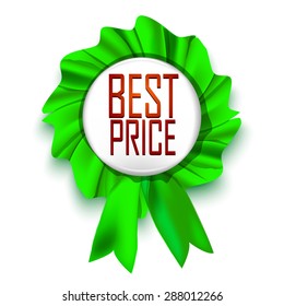 Realistic isolated icon award with text best price green tape. Vector illustration
