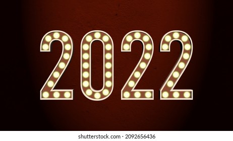 realistic isolated light bulbs sign of 2022 marquee logo vector. New Year 2022 retro design. Perfect for template event celebration, banner, decoration and invitation.