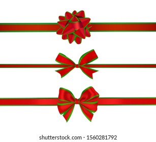 realistic isolated red and green ribbon bow set on white background. concept for element for decorate in package in christmas and new year in vector illustration