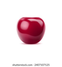 Realistic isolated ripe raw cherry berry. 3d vector vivid, and tempting cherry, with its glossy red skin, beckoning with freshness and sweetness, Healthy summer fruit promising a burst of juicy flavor