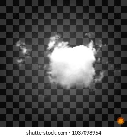 Realistic isolated smoky cloud on transparent background. Fluffy white transparent vector smoke