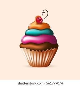 Realistic isolated sweet cupcake. eps10