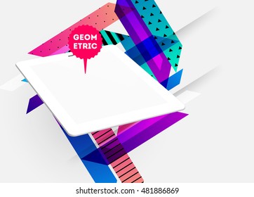 Realistic Isolated Tablet PC Icon with Geometric Background - Vector Illustration