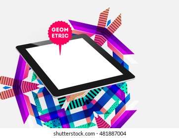 Icono de Tablet PC aislado realista con fondo geométrico - Ilustración vectorial