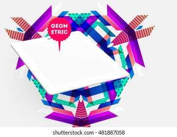 Realistic Isolated Tablet PC Icon with Geometric Background - Vector Illustration