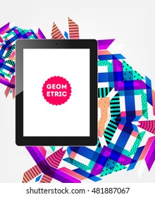 Realistic Isolated Tablet PC Icon with Geometric Background - Vector Illustration