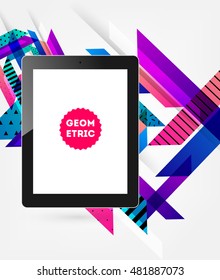 Realistic Isolated Tablet PC Icon with Geometric Background - Vector Illustration