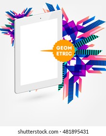 Realistisches isoliertes Tablet-PC-Symbol mit geometrischem Hintergrund - Vektorgrafik