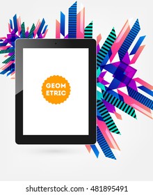 Icono de Tablet PC aislado realista con fondo geométrico - Ilustración vectorial