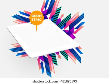 Ícone Realista Isolado do Tablet PC com Plano de Fundo Geométrico - Ilustração de Vetor