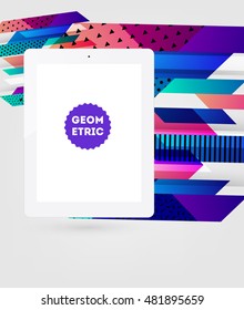 Realistic Isolated Tablet PC Icon with Geometric Background - Vector Illustration
