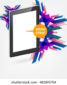 Realistic Isolated Tablet PC Icon with Geometric Background - Vector Illustration