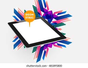 Realistic Isolated Tablet PC Icon with Geometric Background - Vector Illustration
