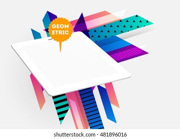 Realistic Isolated Tablet PC Icon with Geometric Background - Vector Illustration