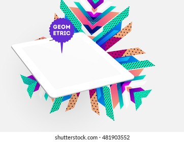 Realistic Isolated Tablet PC Icon with Geometric Background - Vector Illustration