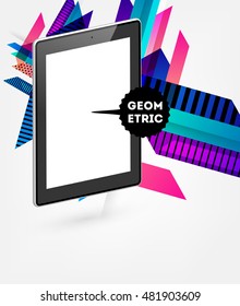 Icono de Tablet PC aislado realista con fondo geométrico - Ilustración vectorial