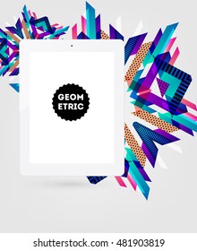 Realistic Isolated Tablet PC Icon with Geometric Background - Vector Illustration