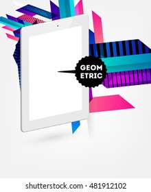 Realistic Isolated Tablet PC Icon with Geometric Background - Vector Illustration