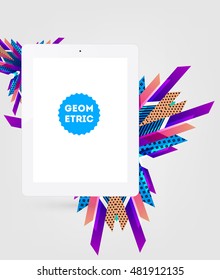 Icono de Tablet PC aislado realista con fondo geométrico - Ilustración vectorial