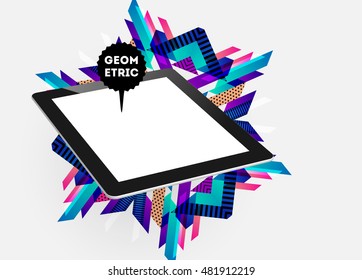 Ícone Realista Isolado do Tablet PC com Plano de Fundo Geométrico - Ilustração de Vetor