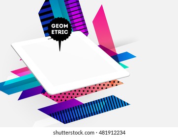 Realistic Isolated Tablet PC Icon with Geometric Background - Vector Illustration