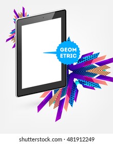 Icono de Tablet PC aislado realista con fondo geométrico - Ilustración vectorial