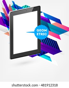 Icono de Tablet PC aislado realista con fondo geométrico - Ilustración vectorial