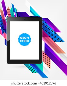 Realistic Isolated Tablet PC Icon with Geometric Background - Vector Illustration