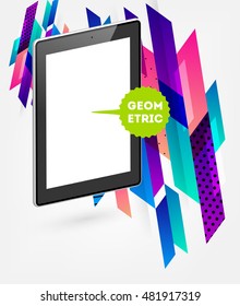 Icono de Tablet PC aislado realista con fondo geométrico - Ilustración vectorial