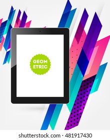 Realistic Isolated Tablet PC Icon with Geometric Background - Vector Illustration
