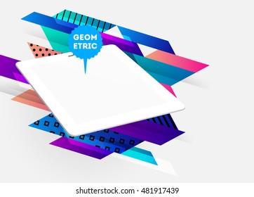 Realistic Isolated Tablet PC Icon with Geometric Background - Vector Illustration