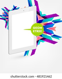 Realistic Isolated Tablet PC Icon with Geometric Background - Vector Illustration