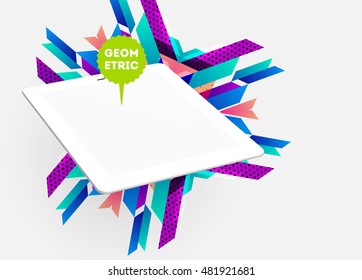 Icono de Tablet PC aislado realista con fondo geométrico - Ilustración vectorial