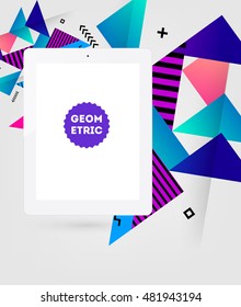 Realistic Isolated Tablet PC Icon with Geometric Background - Vector Illustration