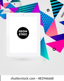 Icono de Tablet PC aislado realista con fondo geométrico - Ilustración vectorial